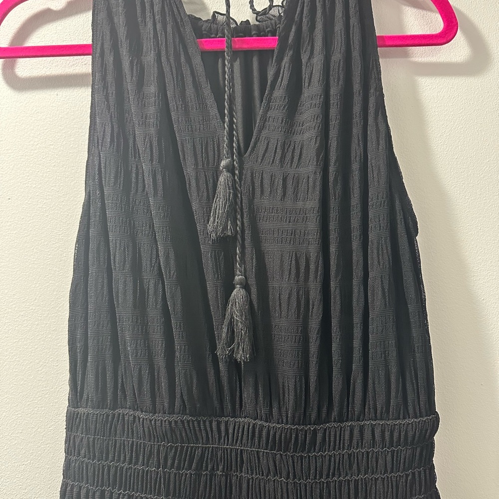 Max Studio Black Maxi Dress with elastic sheared waist and tassels